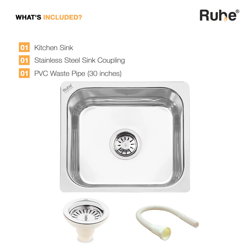 Single Bowl Kitchen Sink 304-Grade (15 x 12 x 6 Inches)
