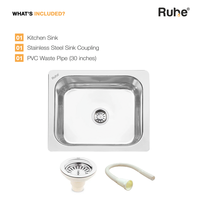 Single Bowl Premium Kitchen Sink (24 x 18 x 9 Inches)