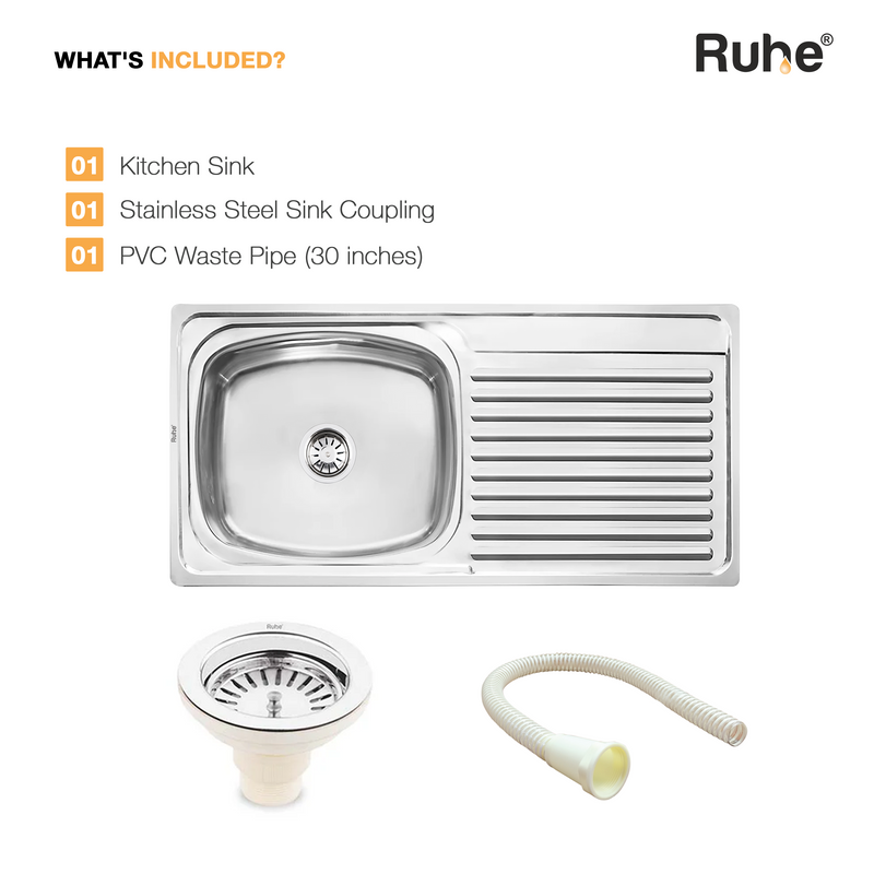 Oval Single Bowl with Drainboard Premium Kitchen Sink (37 x 18 x 8 Inches)