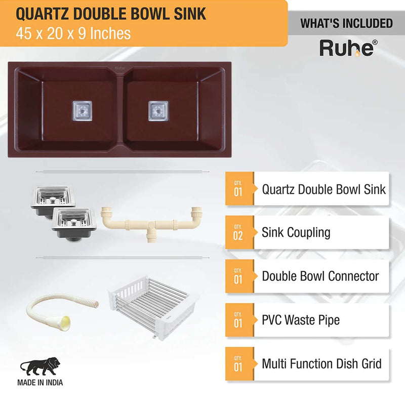 Quartz Double Bowl Kitchen Sink Coloured (45 x 20 x 9 inches)