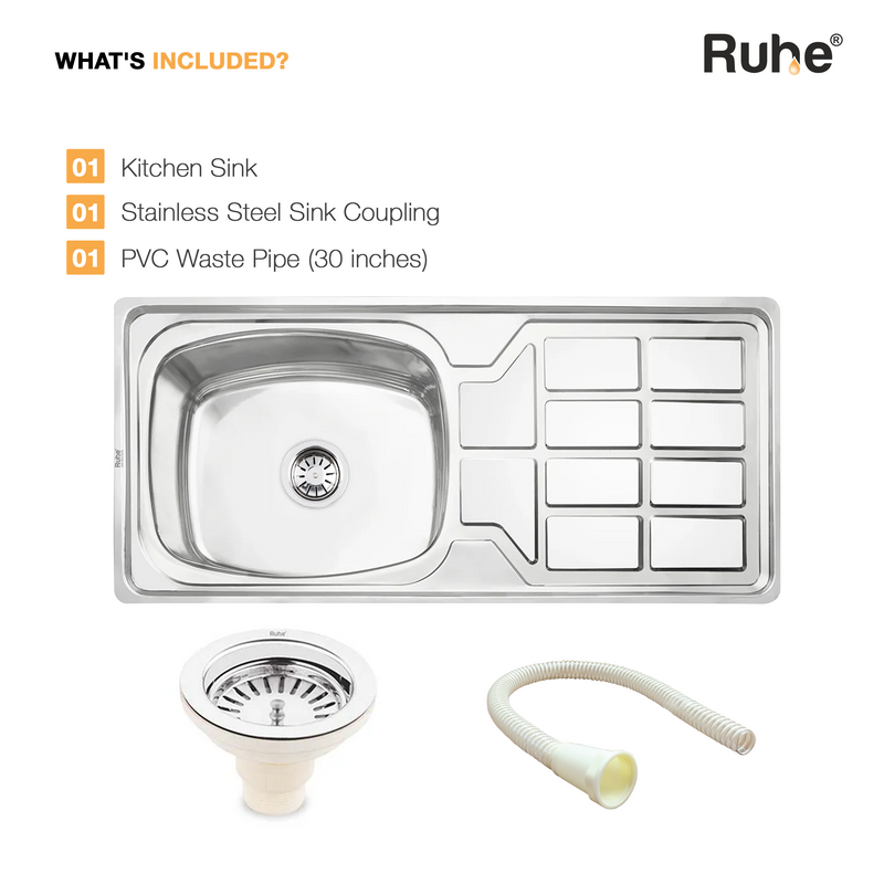 Oval Single Bowl with Drainboard Kitchen Sink 304-Grade (45 x 20 x 9 Inches)