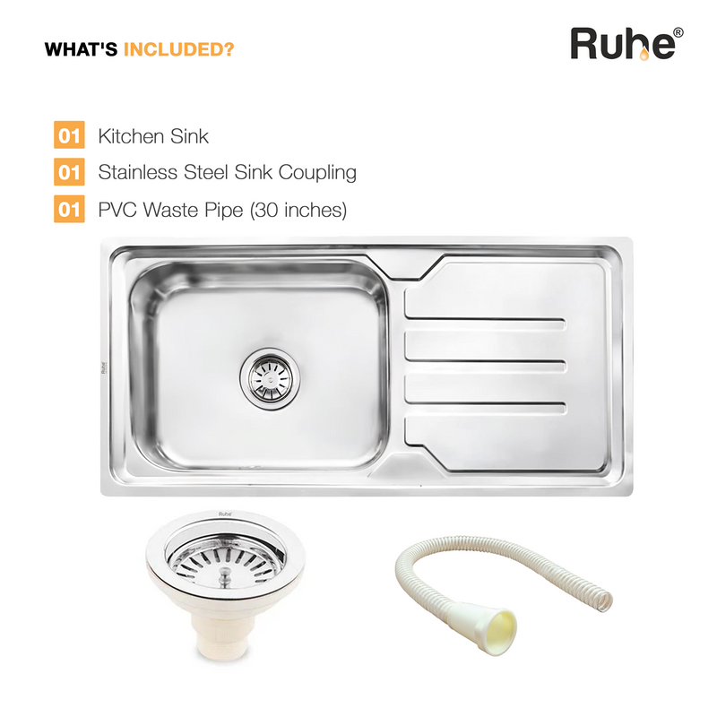 Single Bowl with Drainboard Kitchen Sink 304-Grade (42 x 20 x 9 Inches)