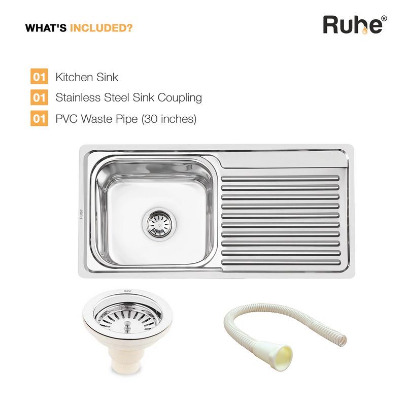 Single Bowl with Drainboard Kitchen Sink (37 x 18 x 8 Inches)
