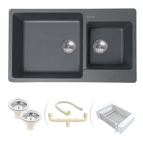 Quartz Double Bowl Kitchen Sink (34 x 20 x 9 inches)