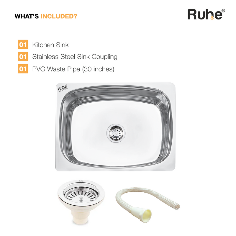 Oval Single Bowl Kitchen Sink 304-Grade (24 x 18 x 9 Inches)