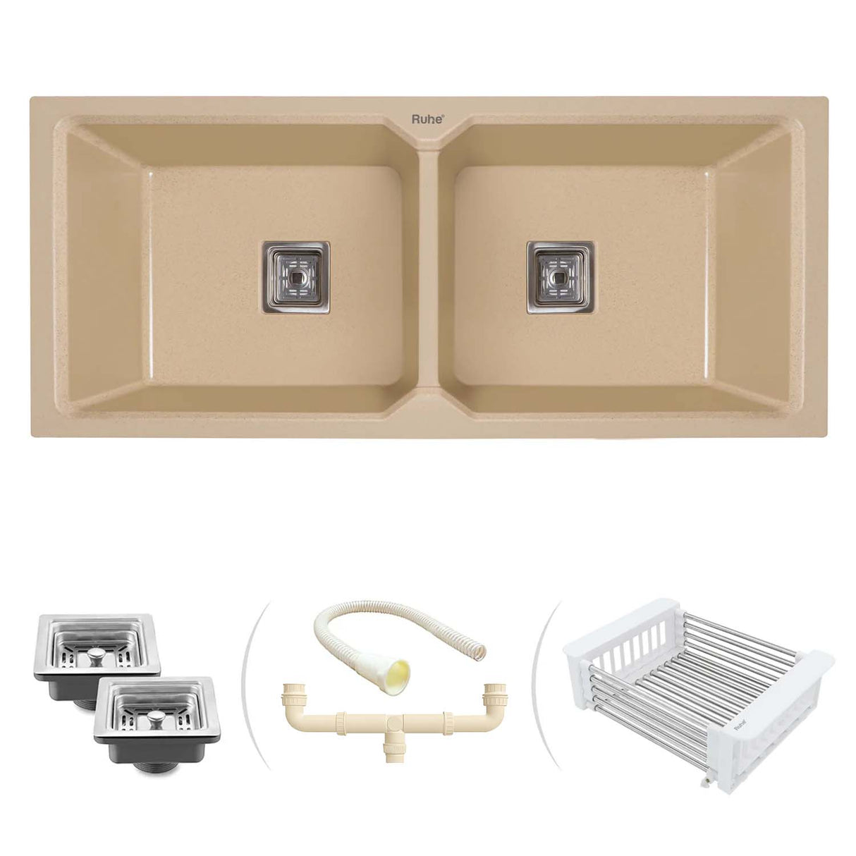 Quartz Double Bowl Kitchen Sink (45 x 20 x 9 inches)