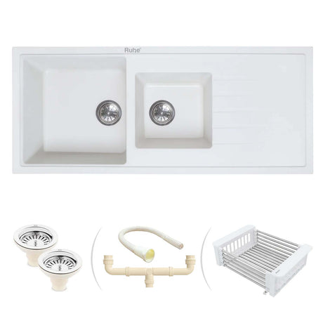 Quartz Double Bowl with Drainboard Kitchen Sink (45 x 20 x 9 inches)