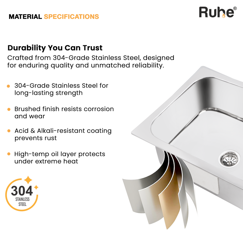 Single Bowl Kitchen Sink (27 x 21 x 9 Inches)