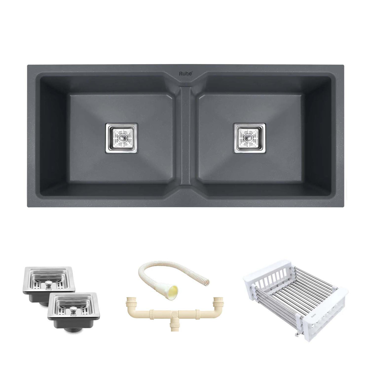 Quartz Double Bowl Kitchen Sink (37 x 18 x 9 Inches)