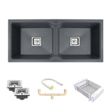 Quartz Double Bowl Kitchen Sink (37 x 18 x 9 Inches)