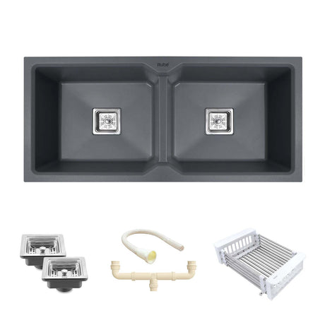 Quartz Double Bowl Kitchen Sink (37 x 18 x 9 Inches)