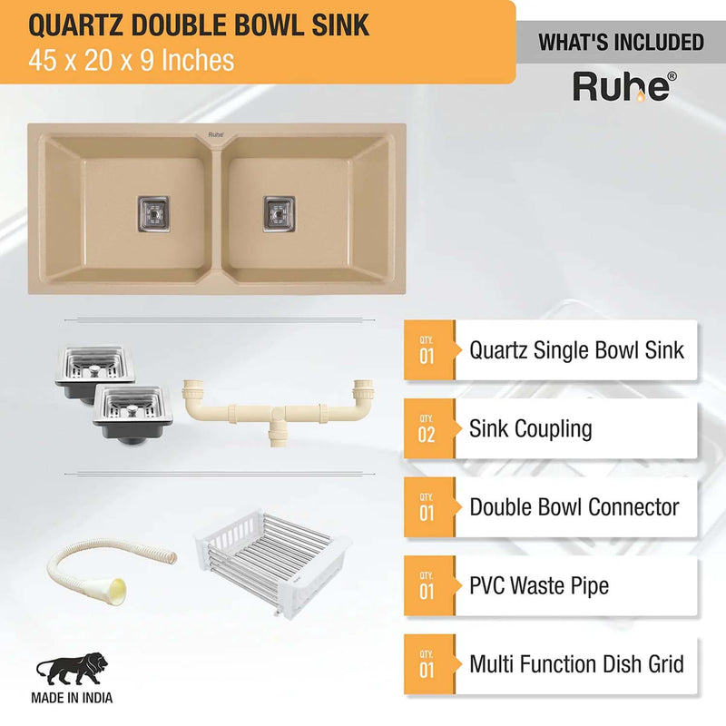 Quartz Double Bowl Kitchen Sink Coloured (45 x 20 x 9 inches)