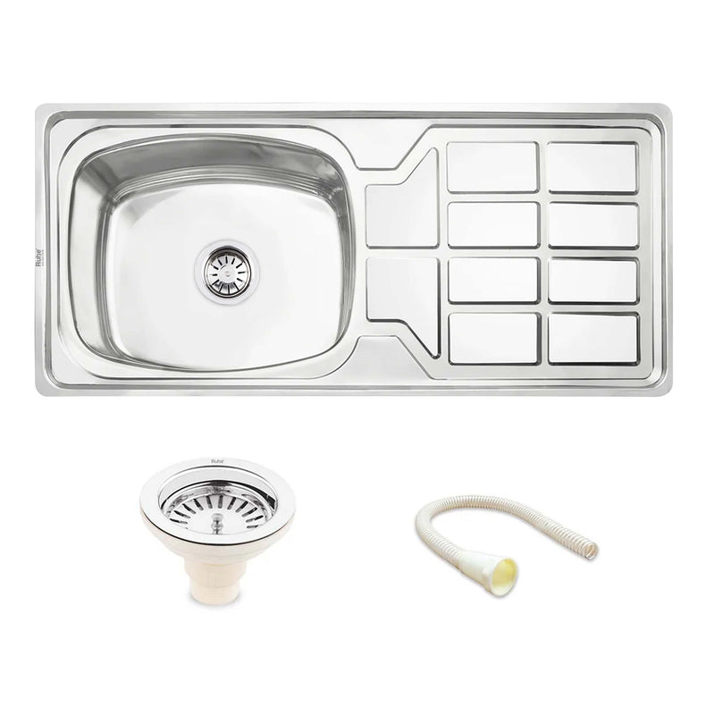 Oval Single Bowl with Drainboard Kitchen Sink 304-Grade (45 x 20 x 9 Inches)