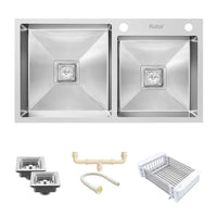 Handmade 304-Grade Double Bowl Kitchen Sink with Tap Hole (32 x 18 x 10 Inches) – Matt Steel