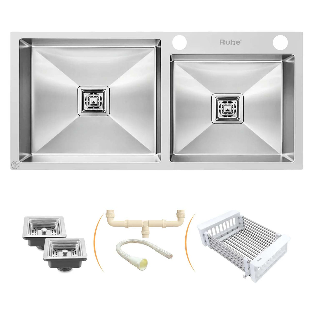 Handmade Double Bowl with Tap Hole Kitchen Sink (42 x 20 x 10 Inches)