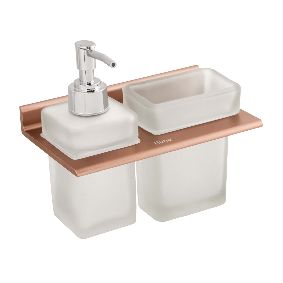 Ember Aluminium Soap Dispenser & Tumbler Holder with Glass Bottle & Tumbler