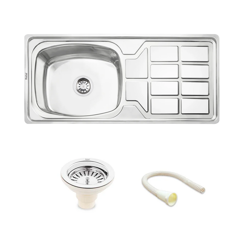 Oval Single Bowl with Drainboard Premium Kitchen Sink (45 x 20 x 9 Inches)
