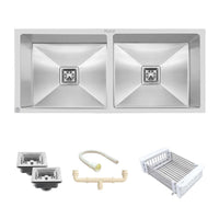 Handmade Stainless Steel Double Bowl Kitchen Sink (45 x 20 x 10 Inches) – Matt Steel