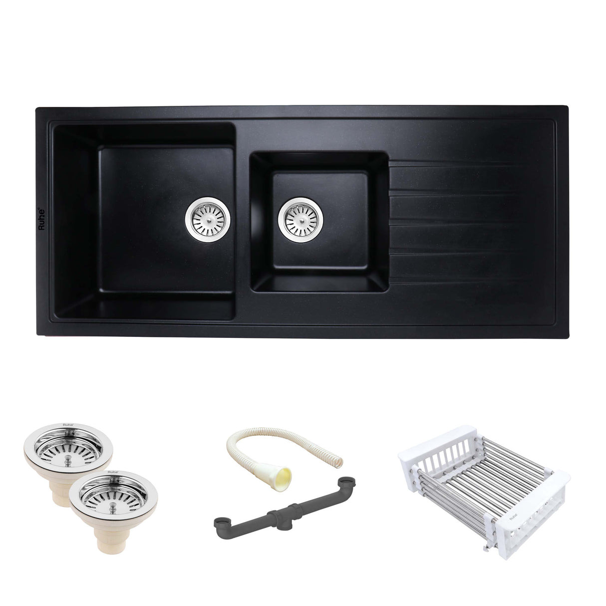 Quartz Double Bowl with Drainboard Kitchen Sink (45 x 20 x inches)