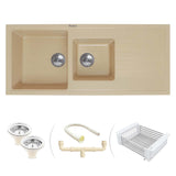 Quartz Double Bowl with Drainboard Kitchen Sink (45 x 20 x 9 inches)