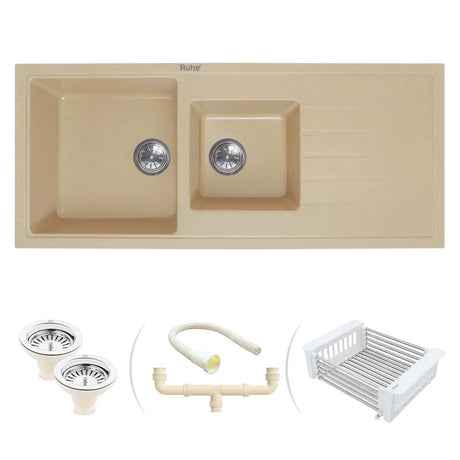 Quartz Double Bowl with Drainboard Kitchen Sink (45 x 20 x 9 inches)