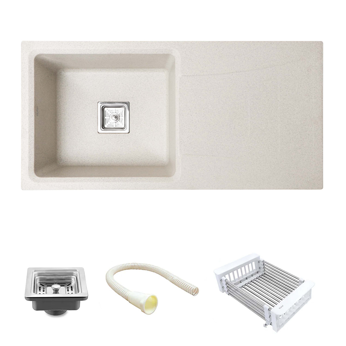 Quartz Single Bowl Kitchen Sink with Drainboard (36 x 18 x 9 Inches)