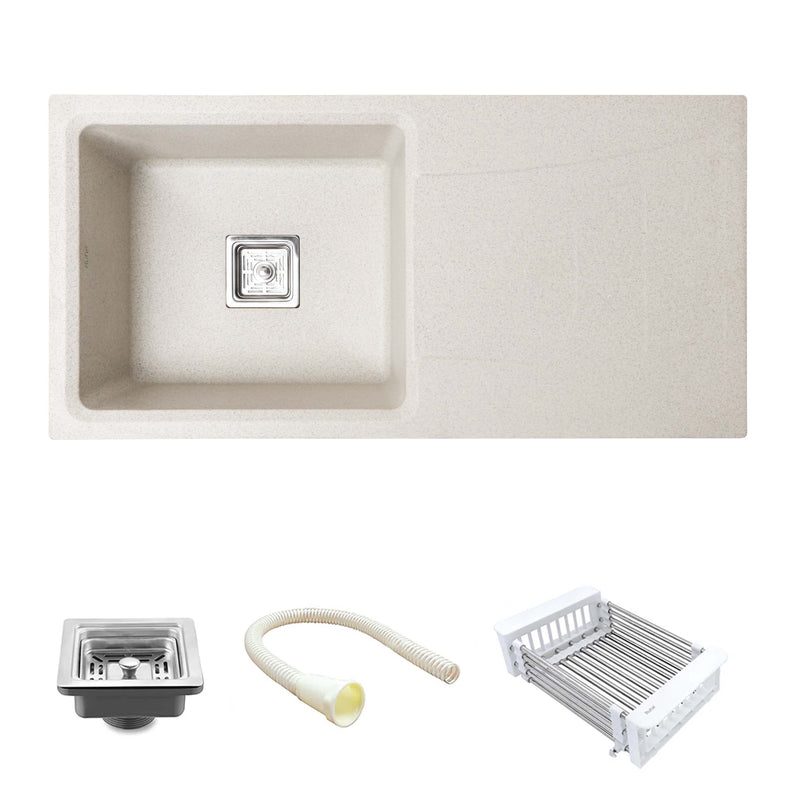 Quartz Single Bowl with Drainboard Kitchen Sink (36 x 18 x 9 Inches)