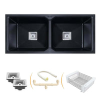 Quartz Double Bowl Kitchen Sink (45 x 20 x 9 Inches) – Matt Black