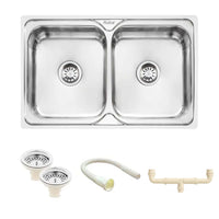Square 304-Grade Double Bowl Kitchen Sink (32 x 20 x 8 Inches)