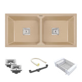 Quartz Double Bowl Kitchen Sink (37 x 18 x 9 Inches)