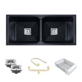 Quartz Double Bowl Kitchen Sink (37 x 18 x 9 Inches)