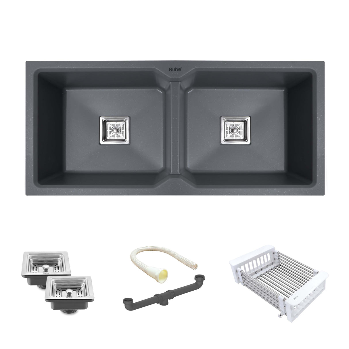 Quartz Double Bowl Kitchen Sink (37 x 18 x 9 Inches)