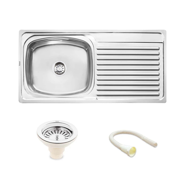 Oval Single Bowl with Drainboard Premium Kitchen Sink (37 x 18 x 8 Inches)