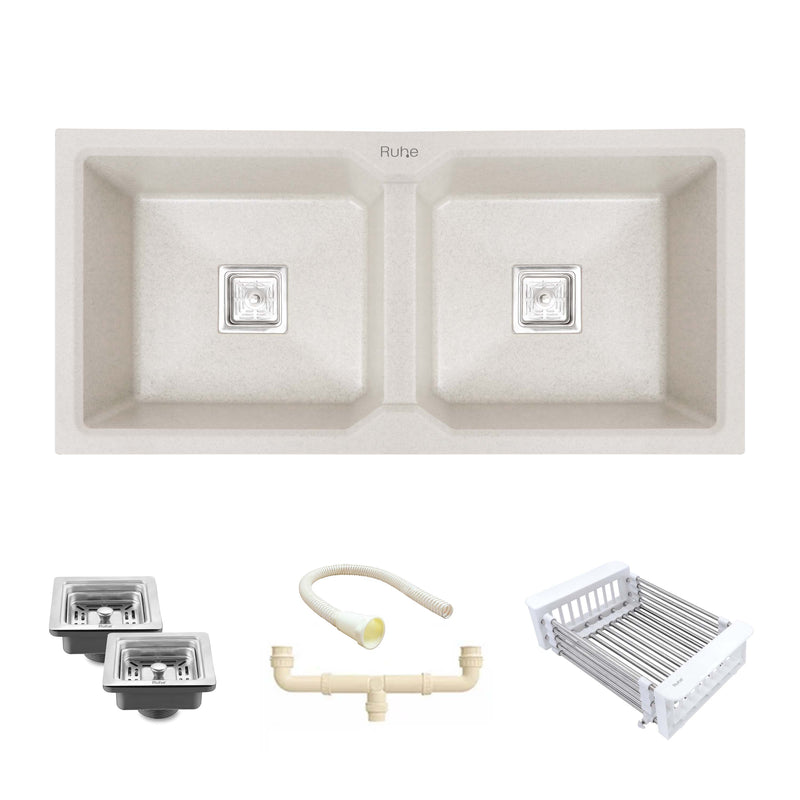 Quartz Double Bowl Kitchen Sink (37 x 18 x 9 Inches)