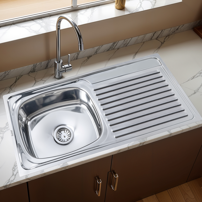 Oval Single Bowl with Drainboard Premium Kitchen Sink (37 x 18 x 8 Inches)