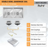 Handmade Double Bowl Kitchen Sink (32 x 18 x 10 Inches)