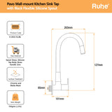 Pavo Wall Mount Kitchen Sink Tap with Coloured Flexible Silicone Spout