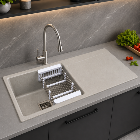 Quartz Single Bowl with Drainboard Kitchen Sink (36 x 18 x 9 Inches)
