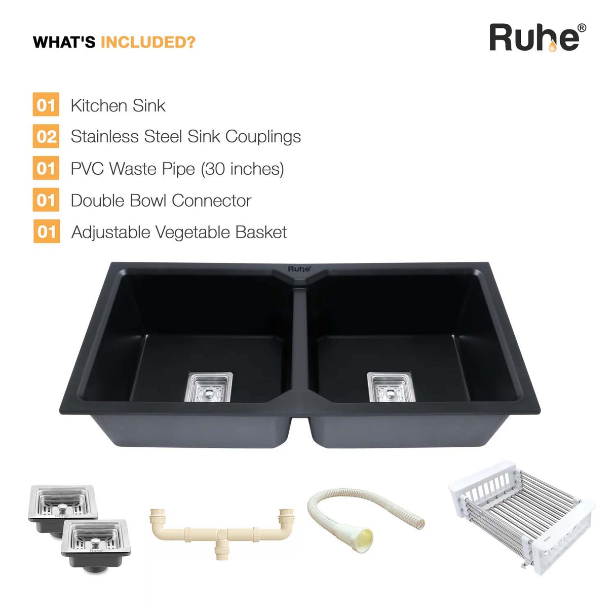 Quartz Double Bowl Kitchen Sink (37 x 18 x 9 Inches)