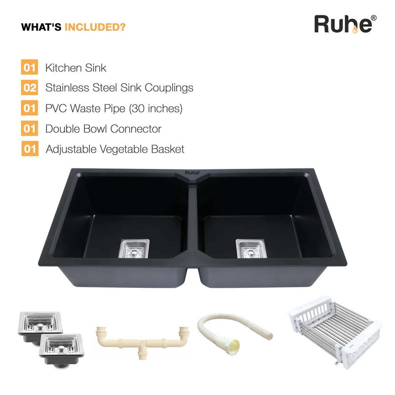 Quartz Double Bowl Kitchen Sink (37 x 18 x 9 Inches)