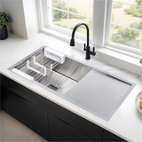 Handmade Single Bowl with Drainboard Kitchen Sink (37 x 18 x 10 Inches)