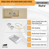 Quartz Double Bowl with Drainboard Kitchen Sink (45 x 20 x 9 inches)