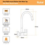 Pavo Wall Mount Kitchen Sink Mixer Tap with Coloured Flexible Silicone Spout