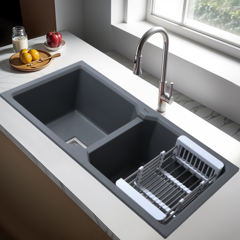 Quartz Double Bowl Kitchen Sink (45 x 20 x 9 inches)
