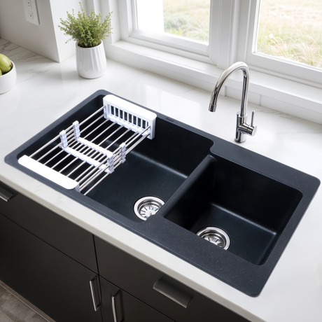 Quartz Double Bowl Kitchen Sink (34 x 20 x 9 inches)
