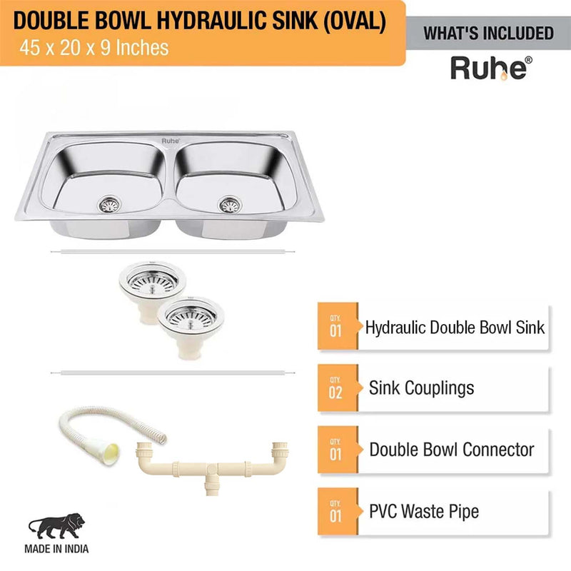 Double Bowl Premium Kitchen Sink (45 x 20 x 9 Inches)