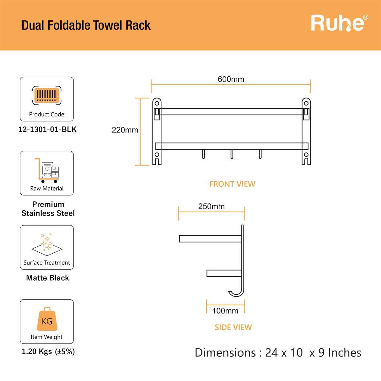 Dual Foldable Towel Rack (24 Inches)