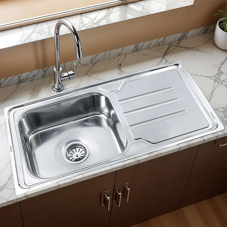 Single Bowl with Drainboard Kitchen Sink (42 x 20 x 9 Inches)