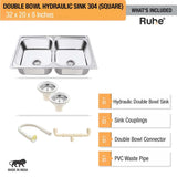 Double Bowl Kitchen Sink (32 x 20 x 8 Inches)