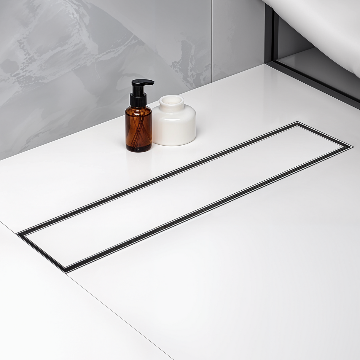 Marble-Insert Shower Drain Channel (4 Inches)